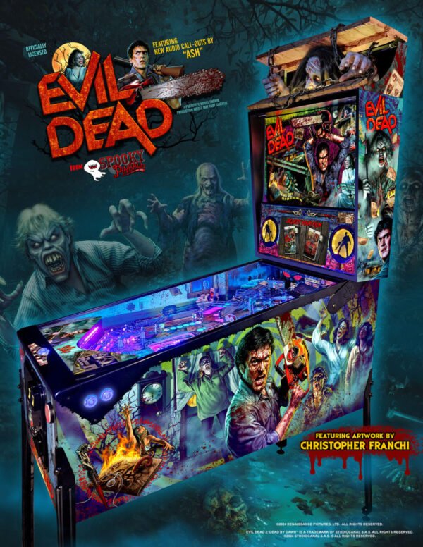 Evil Dead pinball machine, Evil Dead Collector's Edition pinball, Bruce Campbell pinball machine, Limited edition Evil Dead pinball, Spooky Pinball Evil Dead, Horror movie pinball machine, am Raimi Evil Dead pinball, Evil Dead 2 pinball game, Ash Williams pinball machine, Necronomicon pinball feature, Wide-body pinball machine, Motorized pinball toys, Evil Dead vs. other horror pinballs, Collector’s edition pinball cost, Evil Dead pinball machine for sale near me, Pinball expo Evil Dead edition