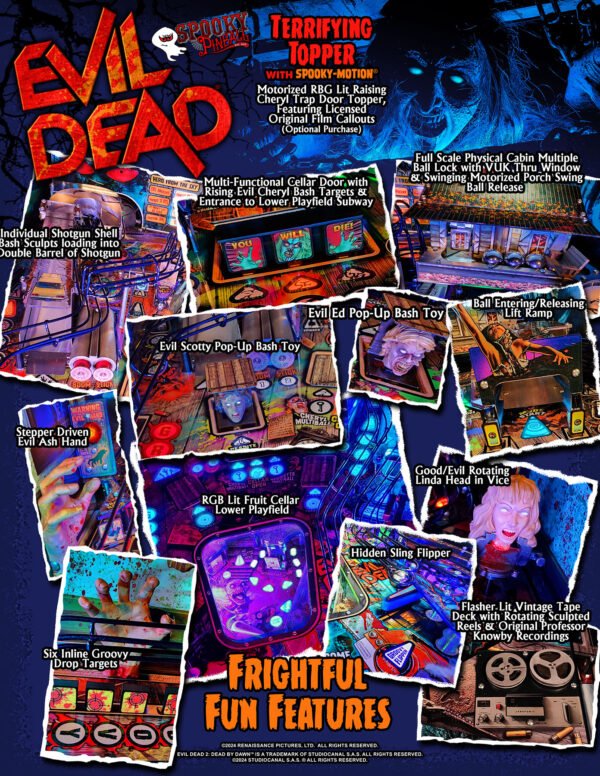Evil Dead pinball machine, Evil Dead Collector's Edition pinball, Bruce Campbell pinball machine, Limited edition Evil Dead pinball, Spooky Pinball Evil Dead, Horror movie pinball machine, am Raimi Evil Dead pinball, Evil Dead 2 pinball game, Ash Williams pinball machine, Necronomicon pinball feature, Wide-body pinball machine, Motorized pinball toys, Evil Dead vs. other horror pinballs, Collector’s edition pinball cost, Evil Dead pinball machine for sale near me, Pinball expo Evil Dead edition