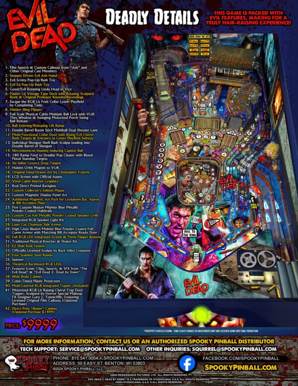Evil Dead pinball machine, Evil Dead Collector's Edition pinball, Bruce Campbell pinball machine, Limited edition Evil Dead pinball, Spooky Pinball Evil Dead, Horror movie pinball machine, am Raimi Evil Dead pinball, Evil Dead 2 pinball game, Ash Williams pinball machine, Necronomicon pinball feature, Wide-body pinball machine, Motorized pinball toys, Evil Dead vs. other horror pinballs, Collector’s edition pinball cost, Evil Dead pinball machine for sale near me, Pinball expo Evil Dead edition